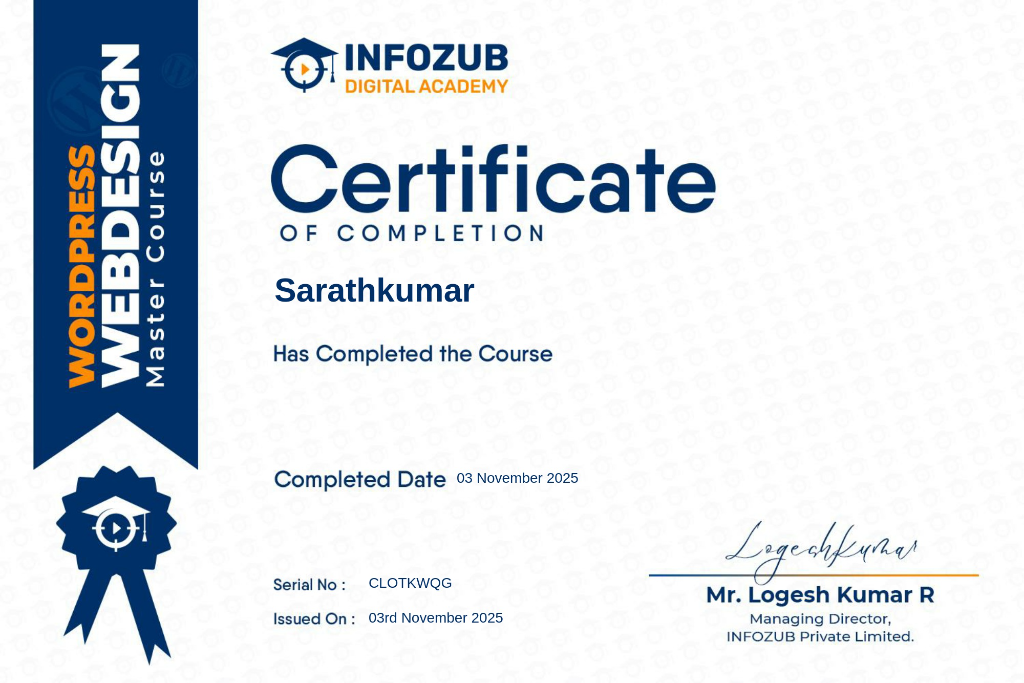 WordPress Web Design Master Course Certificate
